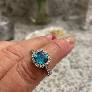 Diamonique Simulated Blue Zircon Ring Sterling Silver